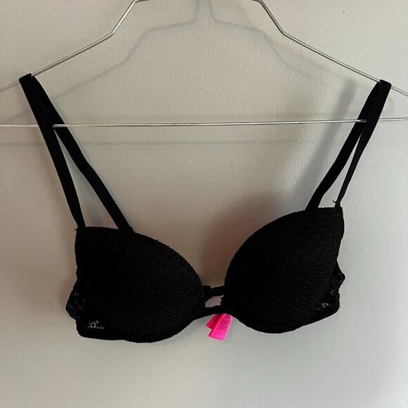LA SENZA Remix pushup plunge bra Size 32B Black Lace Padded with Underwire - Picture 3 of 11